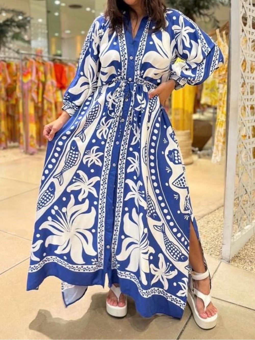 Farm Rio Ocean Scarf Long Dress